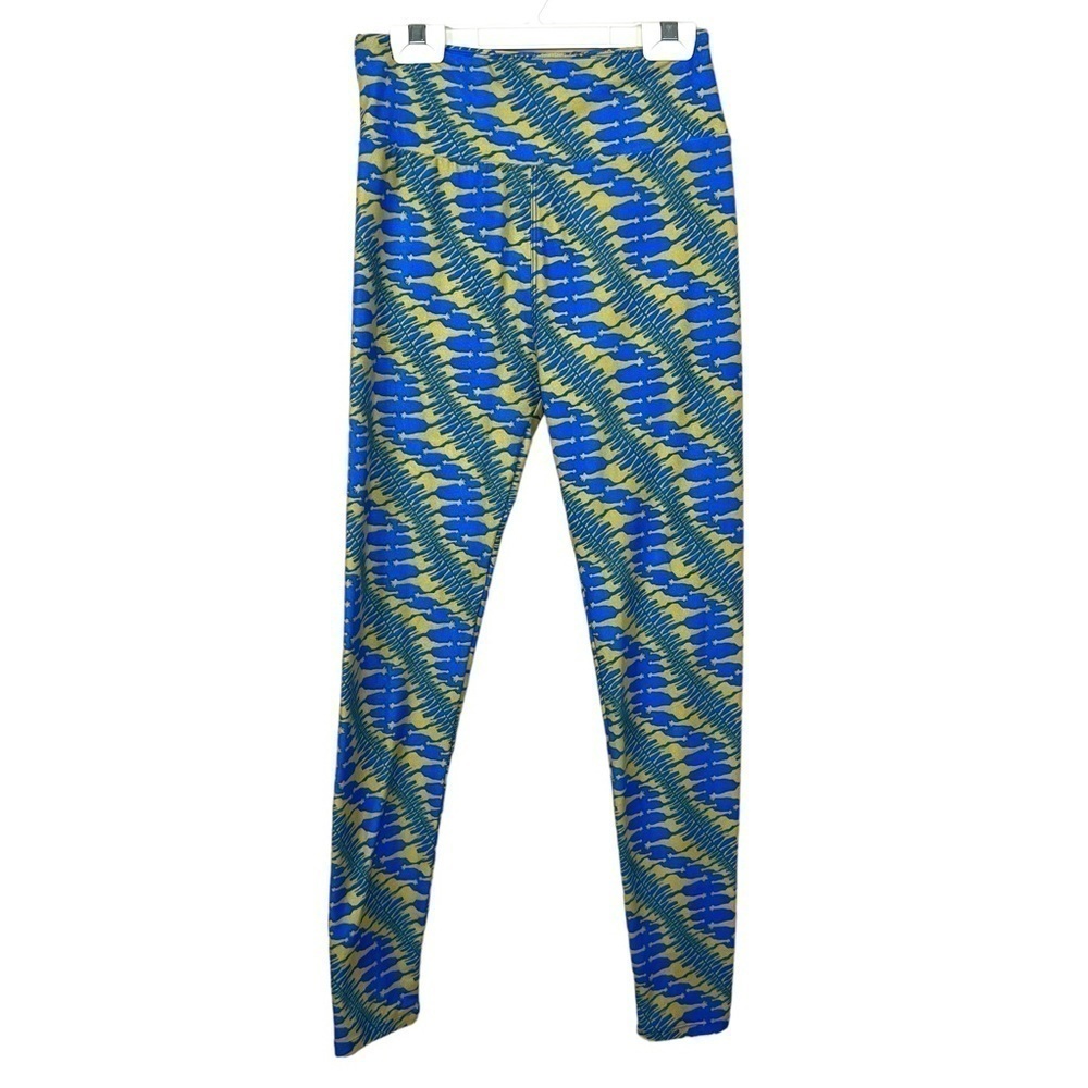LuLaRoe Blue Beige Stretch Pull On Casual Pants Stretch Buttery Soft